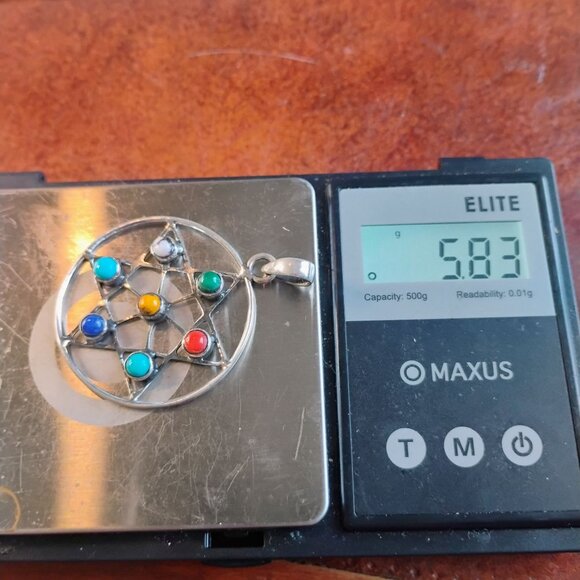 Handmade 7 Chakras Gemstone Pendant Sterling Silver Star of David - Picture 5 of 5